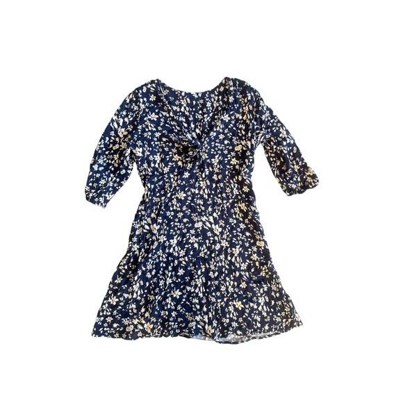 Women M UO Urban Outfitters Gloria Navy Cream Floral 3/4 Slv Mini Tea Dress - Picture 1 of 4